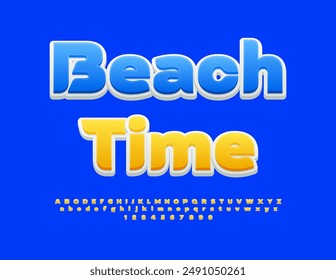 Vector advertising poster Beach Time. Creative Yellow Font. Stylish Alphabet Letters and Numbers set.