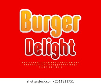 Cartaz publicitário de vetor Burger Delight. Fonte com estilo moderno. Letras e Números Alfabéticos Brilhantes definidos.