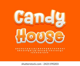 Cartel de publicidad de vectores Candy House. Fuente creativa divertida. Letras, números y símbolos alfabetos escritos a mano.