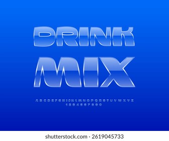 Vector Cartel publicitario Bebida Mix. Estilo de vidrio Font. Conjunto moderno de letras y números de alfabeto transparente.