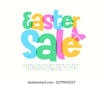 Vector advertising Poster Easter Sale. Modern watercolor Font. Creative Alphabet Letters and Numbers.