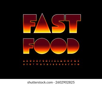 Vector Advertising poster Fast Food. Big Hot Font. Fire Pattern Alphabet Letters and Numbers set