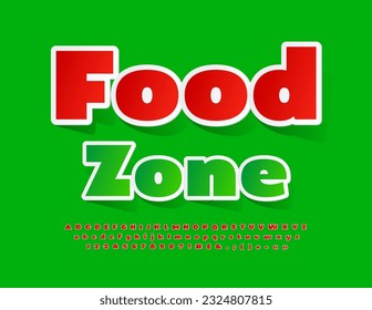 Vector advertising Poster Food Zone. Red sticker Font. Creative Alphabet Letters and Numbers. 
