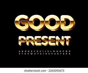 Afiche publicitario de vectores Buen Presente. Golden Chic Font. Letras y números de lujo en 3D.