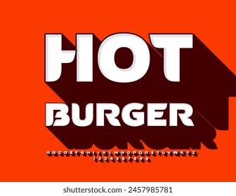 Vektorgrafik Werbeplakat Hot Burger. Moderne, helle Schrift. Exklusive Alphabet Buchstaben und Zahlen gesetzt.