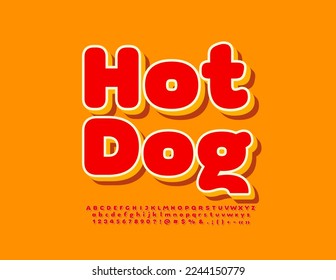 Vector advertising poster Hot Dog. Modern 3D Font. Bright creative Alphabet Letters and Numbers