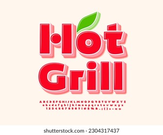Vector advertising poster Hot Grill. Modern Red D Font. Artistic Alphabet Letters and Numbers set