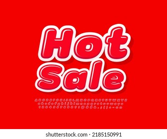 Vector Advertising Poster Hot Sale. Red Glossy Font. Artistic  Alphabet Letters And Numbers