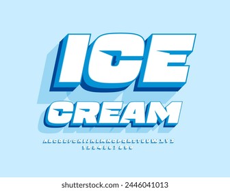 Vector advertising poster Ice Cream. Trendy White Font. Modern Unique Alphabet Letters and Numbers set.