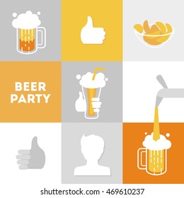 Vector advertising poster. Invitation on a beer party in flat design