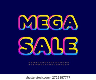 Vector Advertising poster Mega Sale. Colorful Cool Font. Bright Alphabet Letters and Numbers set