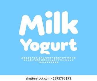 Vektorwerbung Poster Milk Yogurt. Feiner weißer Schriftzug. Creative Alphabet Letters and Numbers set.