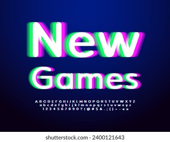Vector advertising poster Next Games. Modern creative Font. Bright Digital Alphabet Letters and Numbers set