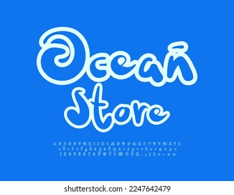 Vector advertising poster Ocean Store. Bright Funny Font. Modern Alphabet Letters and Numbers