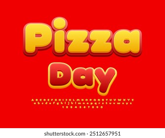 Vector advertising poster Pizza Day. Creative Font. Modern Alphabet Letters and Numbers set