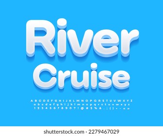 Vector advertising poster River Cruise with creative 3D Font. Modern white Alphabet Letters and Numbers set.