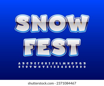 Afiche publicitario de vectores del Festival de la Nieve. Fuente artística divertida. Letras y números de alfabeto creativos.
