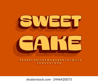 Vector advertising poster Sweet Cake. Unique 3D Font. Creative Alphabet Letters and Numbers set. 