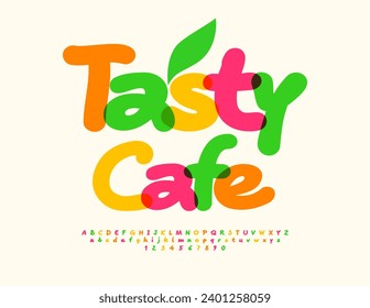 Vector advertising poster Tasty Cafe. Funny Bright Font. Colorful Alphabet Letters and Numbers