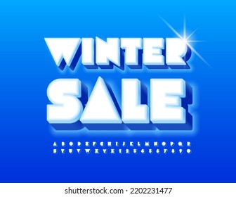 Vector advertising promo Winter Sale. Stylish Artistic  Font. Snow White Alphabet Letters and Numbers set