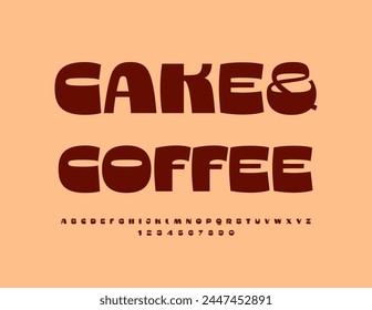 Vector advertising sign Cake and Coffee. Retro style Font. Creative Alphabet Letters and Numbers set.