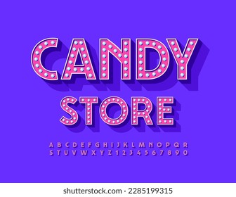 Vector advertising Sign Candy Store. Retro design Font. Creative Alphabet Letters, Numbers and Symbols set