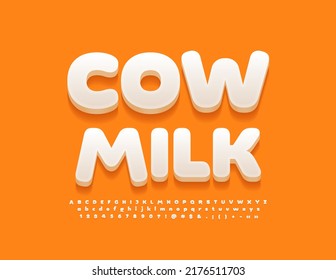 Señal de publicidad de vectores Cow Milk.  Fuente blanca moderna. Letras y números de alfabeto 3D creativos