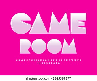 Vector advertising Sign Game Room. Creative White Font. Glossy Alphabet Letters and Numbers set 