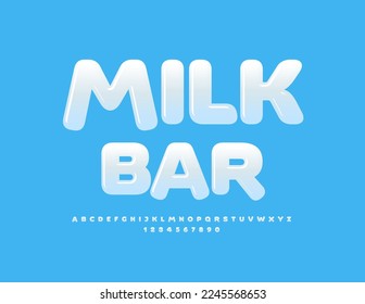 Vector advertising sign Milk Bar. Modern Creative Font. Artistic Alphabet Letters and Numbers set