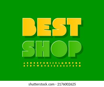 Vector advertising signboard Best Shop. Trendy sticker Font. Creative Alphabet Letters and Numbers