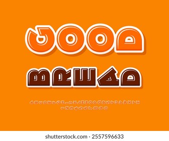 Vector advertising signboard Good Bread for Cafe. Unique Rotated Font. Glossy Set of Orange Alphabet Letters and Numbers.