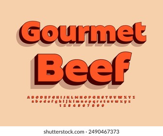 Vector advertising signboard Gourmet Beef. Bright Red Font. Premium 3D Alphabet Letters and Numbers set.