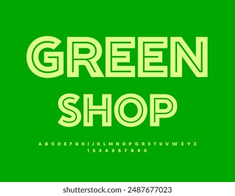 Vector advertising Signboard Green Shop. Bright Artistic Font. Modern Alphabet Letters and Numbers set.