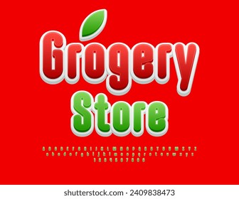 Vector advertising signboard Organic Store. Elegant Green Font. Stylish 3D Alphabet Letters, Numbers and Symbols set.