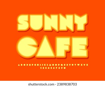 Vector advertising signboard Sunny Cafe. Creative Yellow Font. Artistic Alphabet Letters, Numbers and Symbols set.