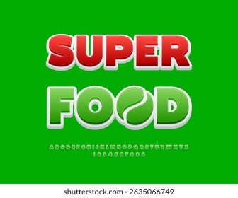 Vector Advertising signboard Super Food. Classic Green Font. Decorative Alphabet Letters and Numbers set.