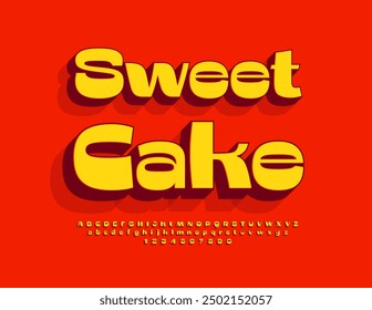 Vector advertising signboard Sweet Cake with creative 3D Font. Trendy style Alphabet Letters and Numbers set