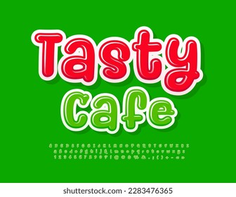 Vector advertising Signboard Tasty Cafe. Funny Kids Font. Bright Alphabet Letters and Numbers set. 