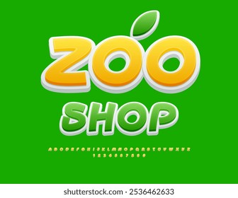 Vetor publicidade placa Zoo Shop. Fonte 3D amarela engraçada. Conjunto de Letras e Números de Alfabetos Divertidos.