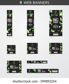 Vector advertising web banners with big sale and coffee beans
