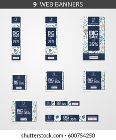 Vector advertising web banners with big sale and ocean
