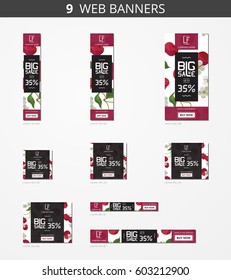 Vector advertising web banners with big sale and with cherry pattern