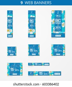 Vector advertising web banners with big sale and with blossoming cherry