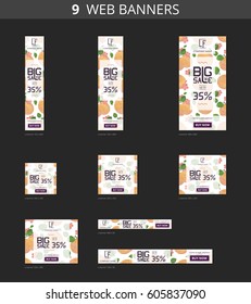 Vector advertising web banners with big sale and with pattern apricot and flowers