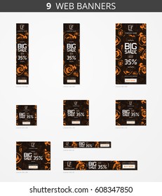 Vector advertising web banners with big sale and with pattern happy pumpkin