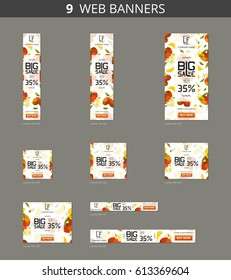 Vector advertising web banners with big sale and with pattern mango and flower