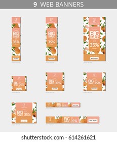 Vector advertising web banners with big sale and with pattern peach and flower