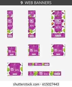 Vector advertising web banners with big sale and with pattern passionfruit and flower