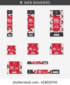 Vector advertising web banners with big sale and with pattern presents and ribbons