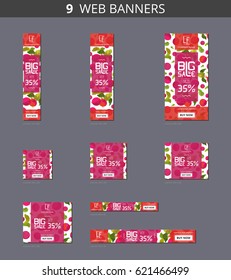 Vector advertising web banners with big sale and with pattern beetroot and leaves